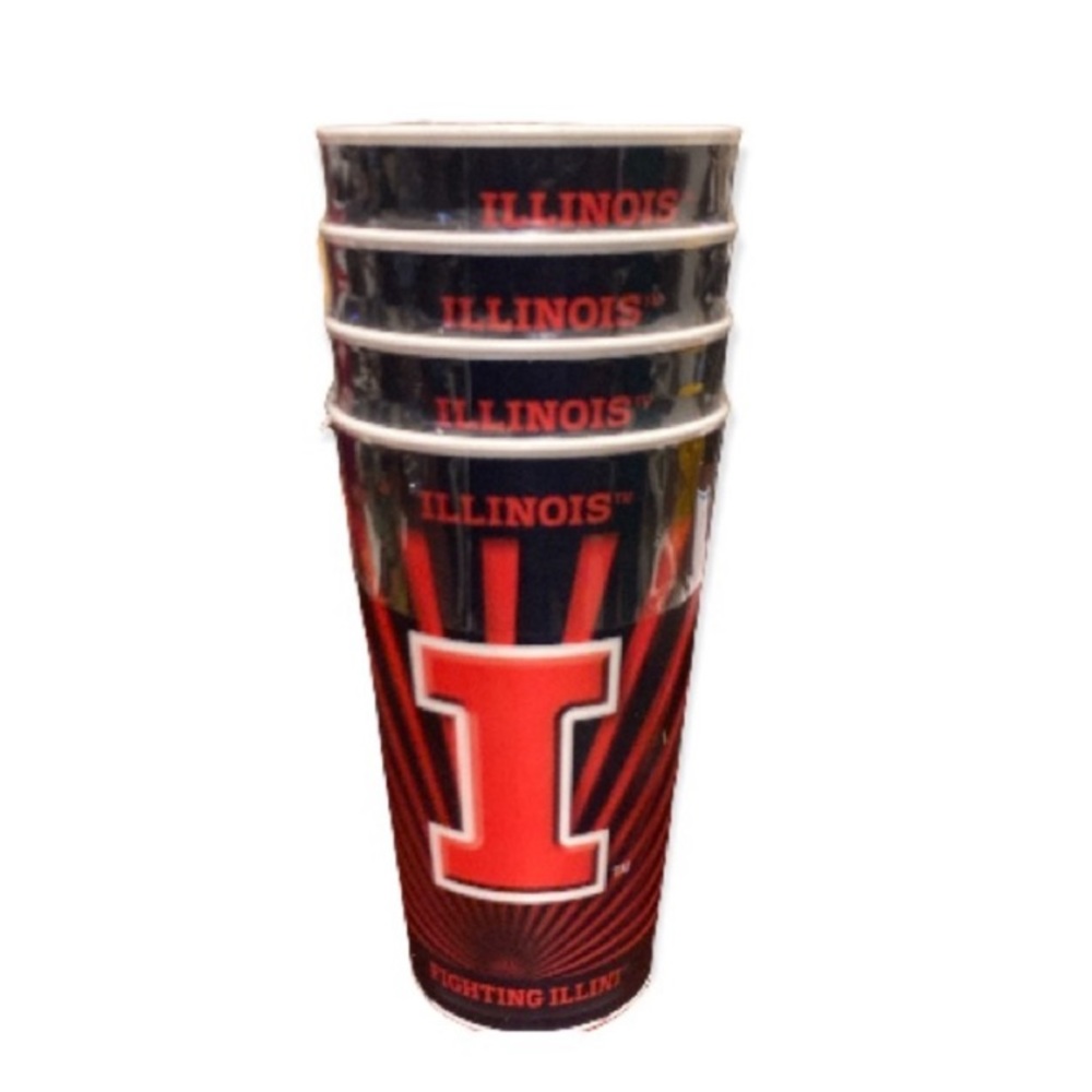 NCAA Illinois State Souvenir plastic cups fighting Illini Set of 4 cup 20oz NWT